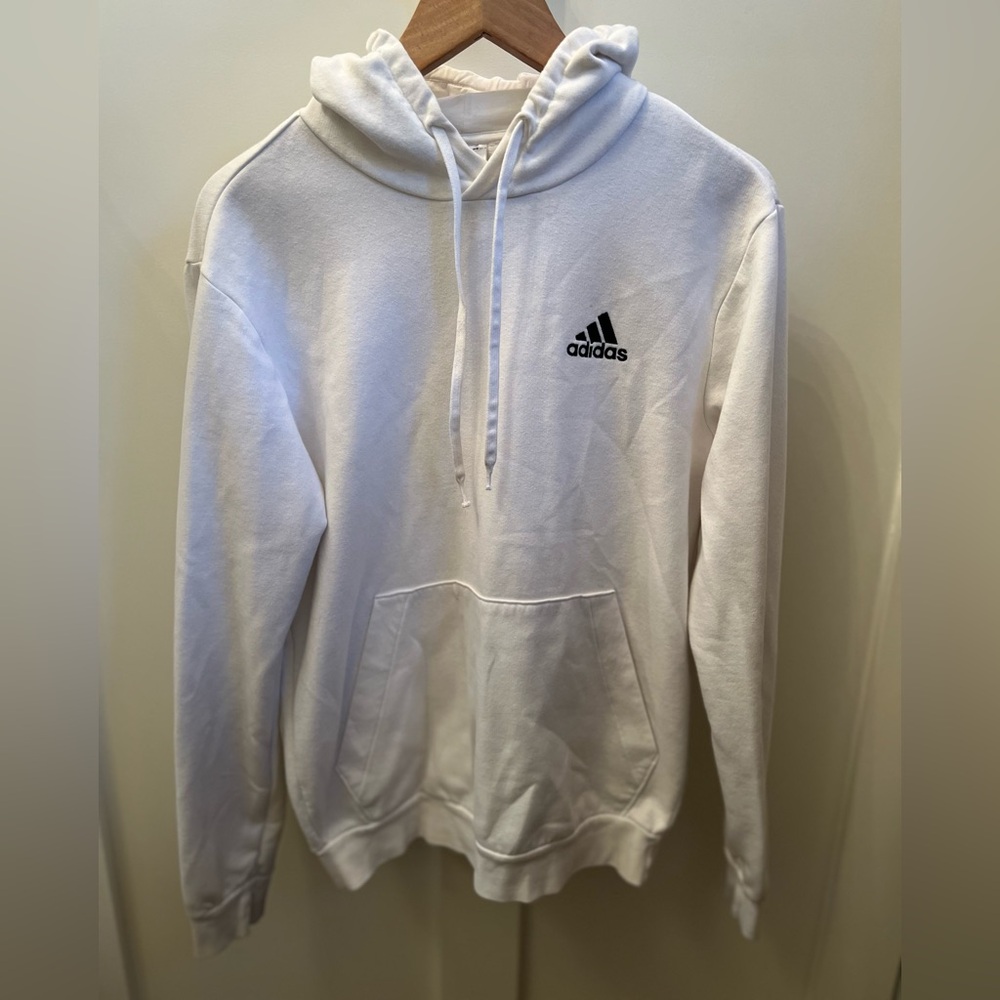 Adidas Hoodie Mens SMALL White Pullover Long Sleeve Hoodie Stitched Logo